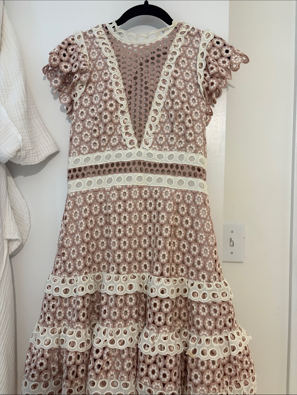 Sea Blush Pink Eyelet Lace Mini Dress with Ivory Trim